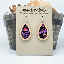 Load image into Gallery viewer, Purple Passion Fleck Acrylic Teardrops - Earrings or Necklace     -Vault
