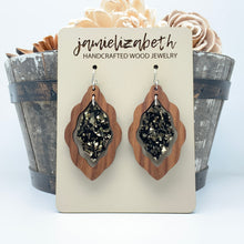 Load image into Gallery viewer, Black &amp; Gold Fleck Scallop - Earrings or Necklace    *Vault
