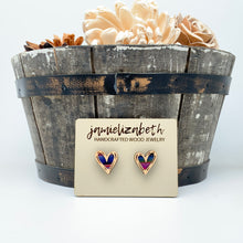 Load image into Gallery viewer, Wood Hand-Drawn Heart Earrings: Serape Acrylic  (Vault)
