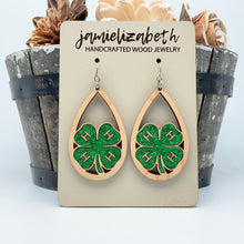 Load image into Gallery viewer, 4H Clover Teardrops -Fine Green Glitter - Earrings
