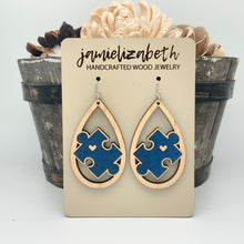 Load image into Gallery viewer, Dark Blue Cork Autism Awareness Earrings
